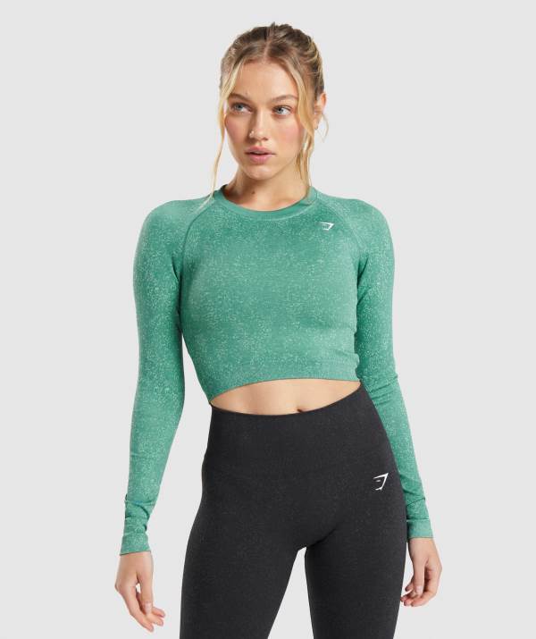 Damske Crop Top Gymshark Adapt Fleck Seamless Long Sleeve Tmavo Zelene Zelene | WF2619730